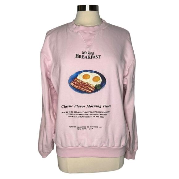 Flan Labs Eggs and Bacon Pink  Crewneck Sweatshirt  XL - Picture 1 of 8